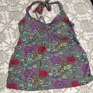 Motherhood Maternity Beach Bump Floral Halter Tankini top — Gray, Purple, Red